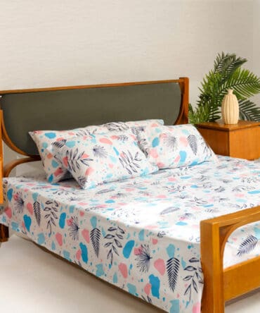 Printed Bedsheet Set Flat ( 240X260 ) Double 5 pieces - Blue