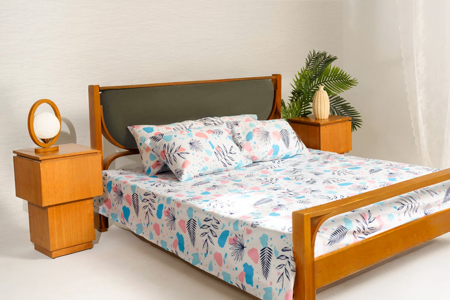 Printed Bedsheet Set Flat ( 240X260 ) Double 5 pieces - Blue