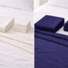 Plain 100% Cotton Flat Bedsheet Set (240×260) Double 5 Pieces + Free Matching Set - Navy&Cream