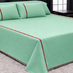 100% Cotton Flat Bedsheet Set (230×260) Double – 5 Pcs - Light Green x Red Line