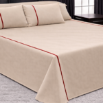 100% Cotton Flat Bedsheet Set (230×260) Double – 5 Pcs - Dark Biege x red line