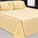 100% Cotton Flat Bedsheet Set (230×260) Double – 5 Pcs - Yellow x red Line