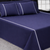 طقم ملاية 100% قطن ستان سترايب مسطحة (240×260) دبل 5 قطع - Navy x White Line