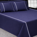 100% Cotton Satin Stripe Flat Bedsheet Set (240×260) Double – 5 Pcs - Navy x White Line