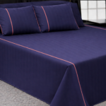 100% Cotton Satin Stripe Flat Bedsheet Set (240×260) Double – 5 Pcs - Navy x Red Line