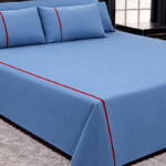 100% Cotton Flat Bedsheet Set (240×260) Double – 5 Pcs - Dark Blue x Red Line