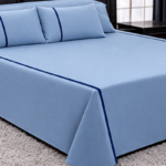 100% Cotton Flat Bedsheet Set (240×260) Double – 5 Pcs - Light Blue x Blue Line