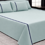 100% Cotton Flat Bedsheet Set (240×260) Double – 5 Pcs - Mint Green x Blue Line