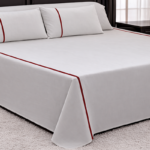 100% Cotton Flat Bedsheet Set (240×260) Double – 5 Pcs - White x Red Line