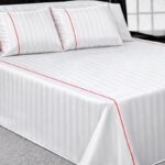 Satin Stripe Flat Bedsheet Set (240×260) Double – 5 Pcs - White x Red Line