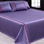 100% Cotton Satin Stripe Flat Bedsheet Set (240×260) Double – 5 Pcs - Steel Blue xRed line