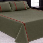 100% Cotton Flat Bedsheet Set (240×260) Double – 5 Pcs - Dark Olive Green*Red line
