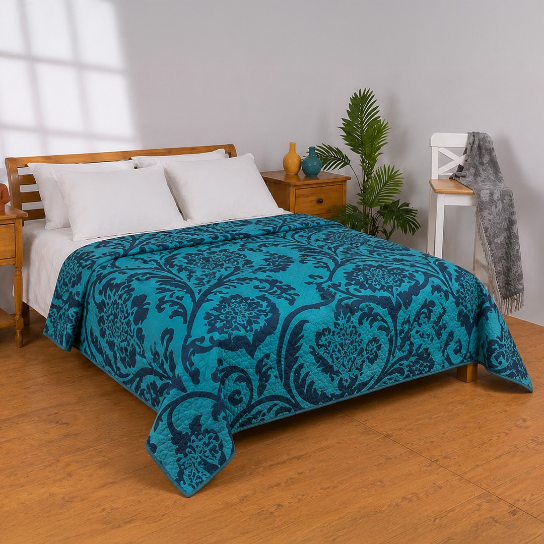 Printed Honeycomb Coverlet 100% Cotton (180 × 240 cm) - Petroleum