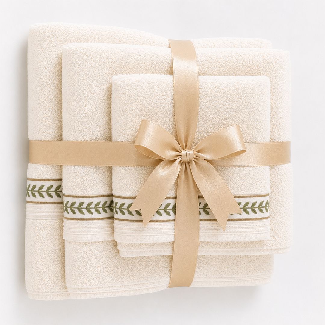 3-Piece Embroidered Towels Set (30 × 30 cm / 50 × 100 cm / 70 × 140 cm) - Image 2