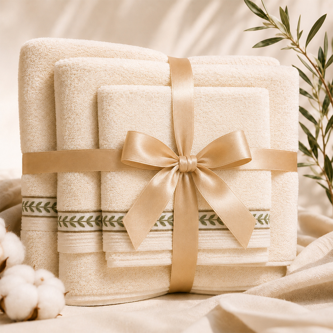 3-Piece Embroidered Towels Set (30 × 30 cm / 50 × 100 cm / 70 × 140 cm)