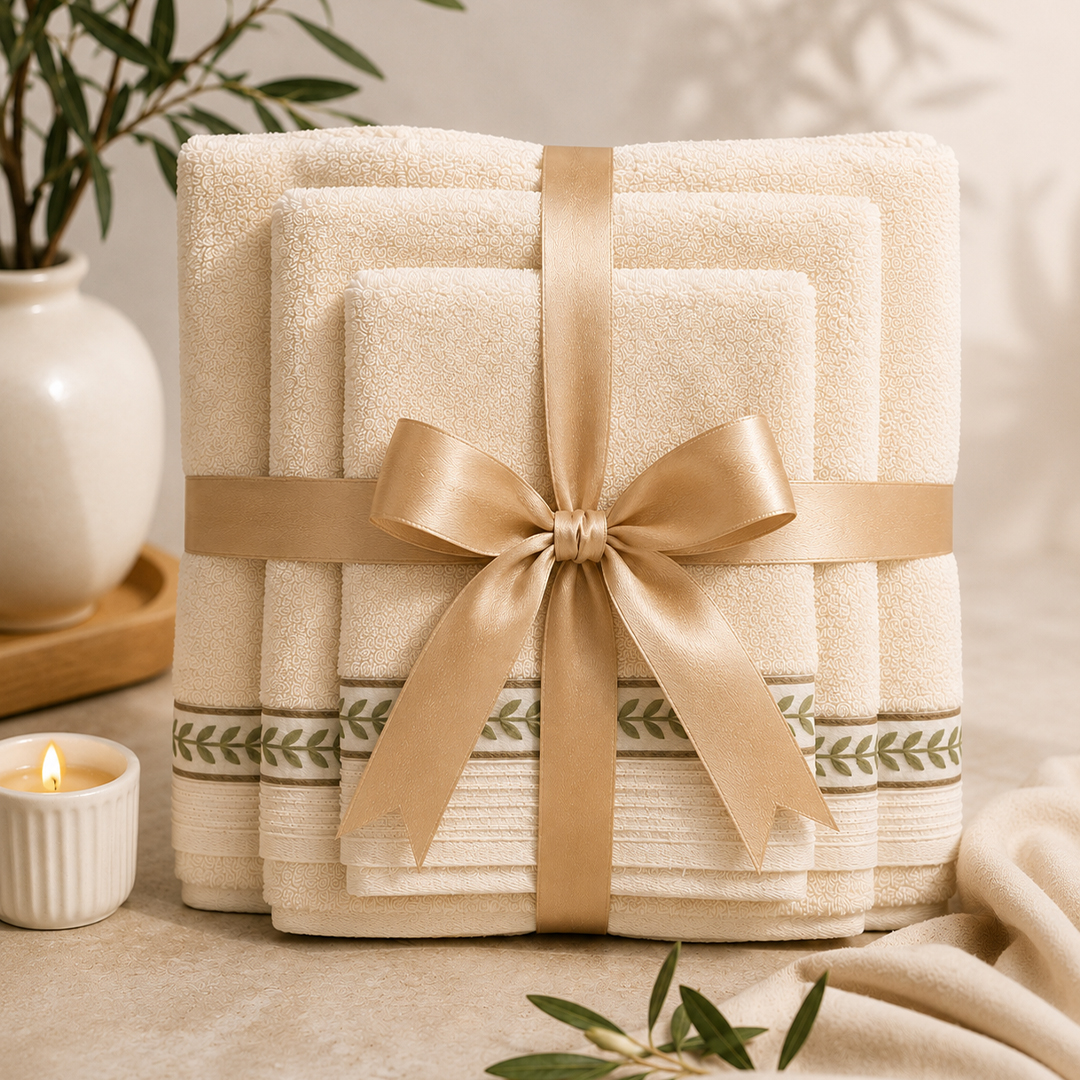 3-Piece Embroidered Towels Set (30 × 30 cm / 50 × 100 cm / 70 × 140 cm) - Image 3