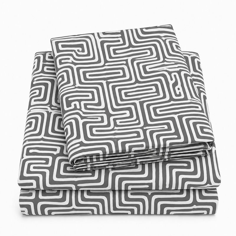 Printed Bedsheet Set Flat ( 180x240 ) Single 3 pieces - Grey