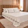 Plain Embroidered Double Bedsheet Set (230x240) – Lotus Flower 5 Pieces - Beige
